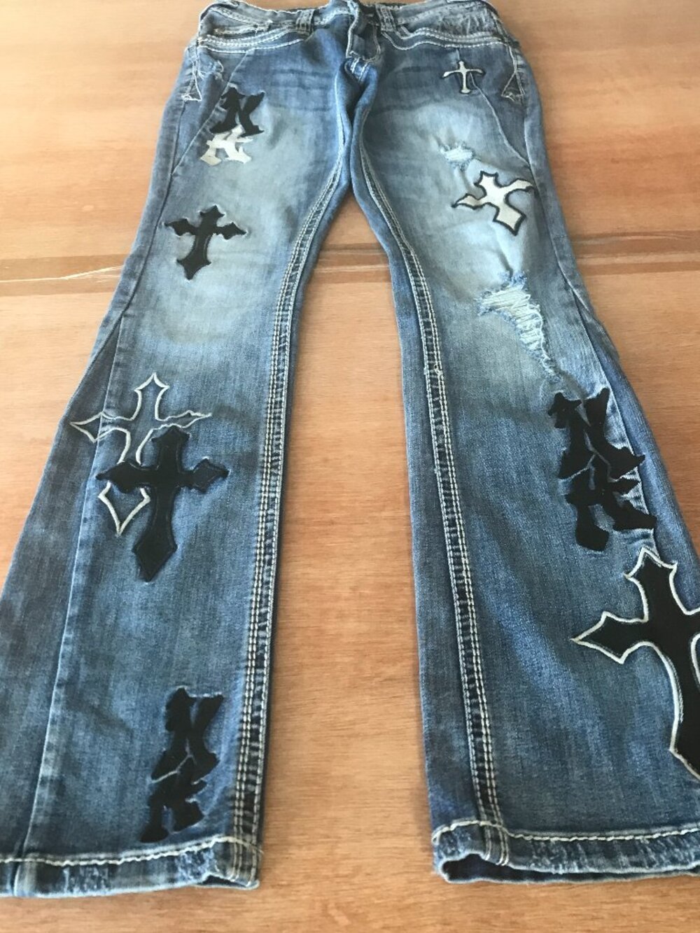 Ninth Hall Signal Jeans Men 28x31 Blue Crosses Low Rise Thick Stitching Stretch